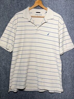 Nautica Cream Polo with Navy Stripe Detailing